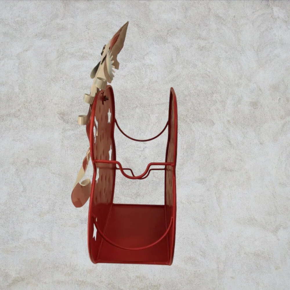 WINE HOLDER --  Christmas/Santa, Cut Metal, Holds 2 Bottles of Wine, Red/White